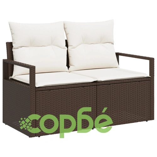 Комплект модулен градински диван от полиратан с възглавници, 6 части, Кафяв ➤ топ цена ➤ sorbe.bg