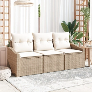 3-Членен Градински Диван Комплект от Поли Ратан с Възглавници, Бежов