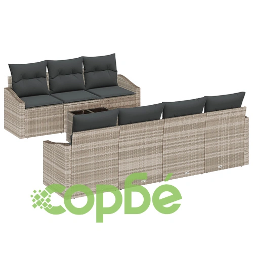 8-части Градински Диван Комплект с Възглавници от Светлосив Полиратан ➤ топ цена ➤ sorbe.bg