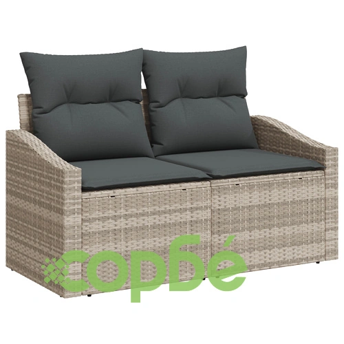 8-части Градински Диван Комплект с Възглавници от Светлосив Полиратан ➤ топ цена ➤ sorbe.bg
