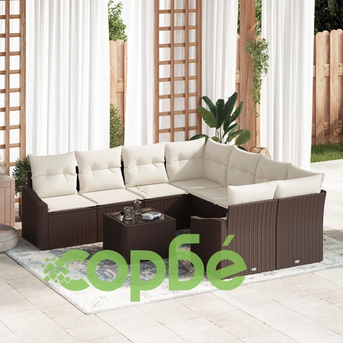 Комплект градински диван от полиратан в кафяво с възглавници - 9 части ➤ топ цена ➤ sorbe.bg