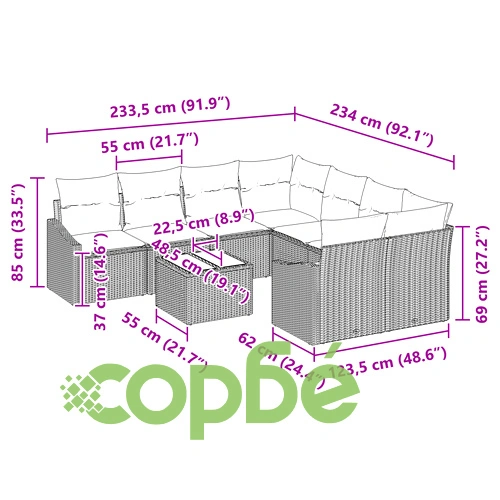 Комплект градински диван от полиратан в кафяво с възглавници - 9 части ➤ топ цена ➤ sorbe.bg