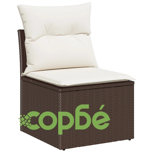 Комплект градински диван от полиратан в кафяво с възглавници - 9 части ➤ топ цена ➤ sorbe.bg