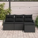 Комплект градински диван от черен полиратан с възглавници - 4 части