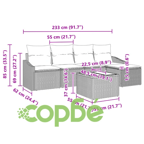 Комплект градински диван от 6 части с възглавници - кафяв ръчно плетен ратан ➤ топ цена ➤ sorbe.bg