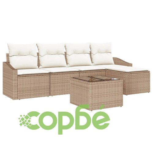 Комплект градински диван от 6 части с възглавници - кафяв ръчно плетен ратан ➤ топ цена ➤ sorbe.bg