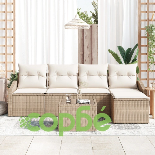 Комплект градински диван от 6 части с възглавници - кафяв ръчно плетен ратан ➤ топ цена ➤ sorbe.bg