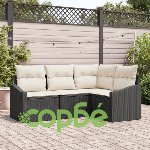 4-частен градински диван комплект от черен поли ратан с възглавници ➤ топ цена ➤ sorbe.bg