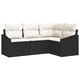 4-частен градински диван комплект от черен поли ратан с възглавници