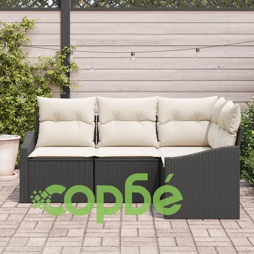 4-частен градински диван комплект от черен поли ратан с възглавници ➤ топ цена ➤ sorbe.bg