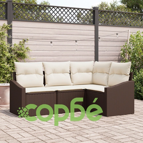 Комплект градински диван от 4 части с възглавници - кафяв полиратан ➤ топ цена ➤ sorbe.bg