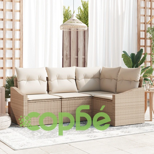 4-частен комплект градински дивани с възглавници от полиестер в бежов цвят ➤ топ цена ➤ sorbe.bg