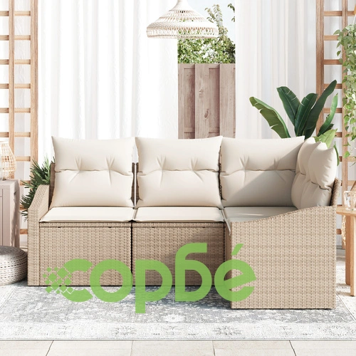 4-частен комплект градински дивани с възглавници от полиестер в бежов цвят ➤ топ цена ➤ sorbe.bg