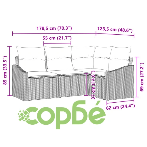 4-частен комплект градински дивани с възглавници от полиестер в бежов цвят ➤ топ цена ➤ sorbe.bg