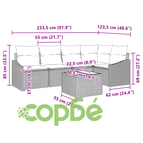 Градински комплект от 6 части - диван с възглавници от натурален ратан, бежов ➤ топ цена ➤ sorbe.bg