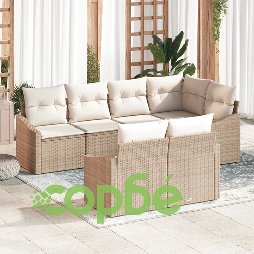 7-Частен Градински Комплект от Полиротан с Възглавници - Бежов ➤ топ цена ➤ sorbe.bg