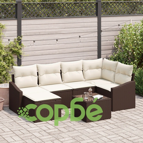 Комплект градински диван от 6 части с възглавници от сив полиратан ➤ топ цена ➤ sorbe.bg