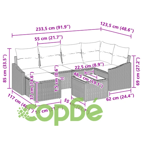 Комплект градински диван от 6 части с възглавници от сив полиратан ➤ топ цена ➤ sorbe.bg