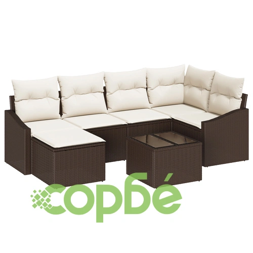 Комплект градински диван от 6 части с възглавници от сив полиратан ➤ топ цена ➤ sorbe.bg