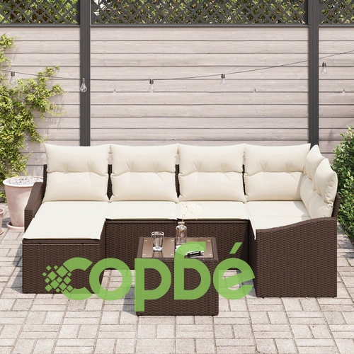 Комплект градински диван от 6 части с възглавници от сив полиратан ➤ топ цена ➤ sorbe.bg