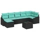 Градински градински комплект диван 8 части, полиратан, черен, за 6 души