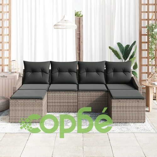 Градински диван комплект от 6 части с възглавници от полиратан в сив цвят ➤ топ цена ➤ sorbe.bg
