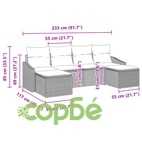 Градински диван комплект от 6 части с възглавници от полиратан в сив цвят ➤ топ цена ➤ sorbe.bg