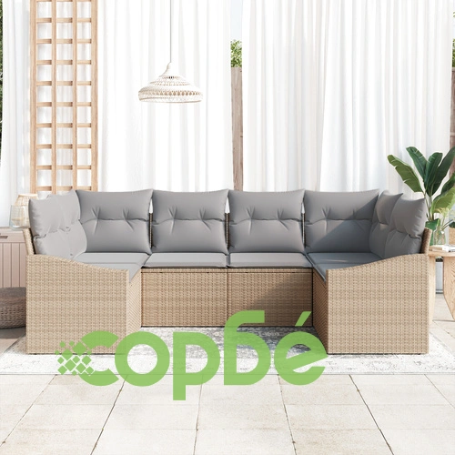 Комплект градински диван от полиратан - 6 части, бежов ➤ топ цена ➤ sorbe.bg