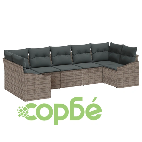 7 части градински диван комплект от сив поли ратан с възглавници ➤ топ цена ➤ sorbe.bg