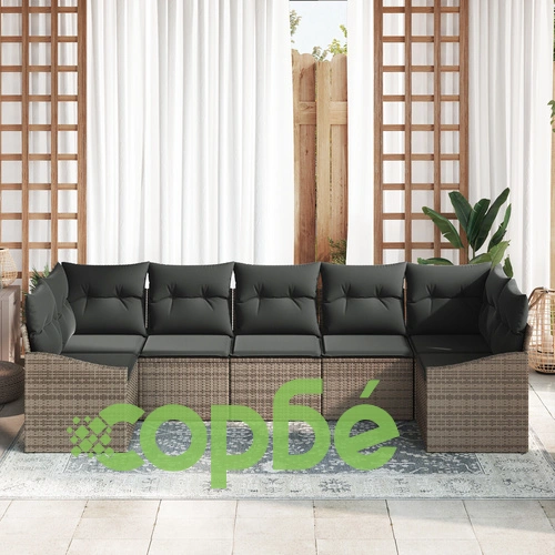 7 части градински диван комплект от сив поли ратан с възглавници ➤ топ цена ➤ sorbe.bg