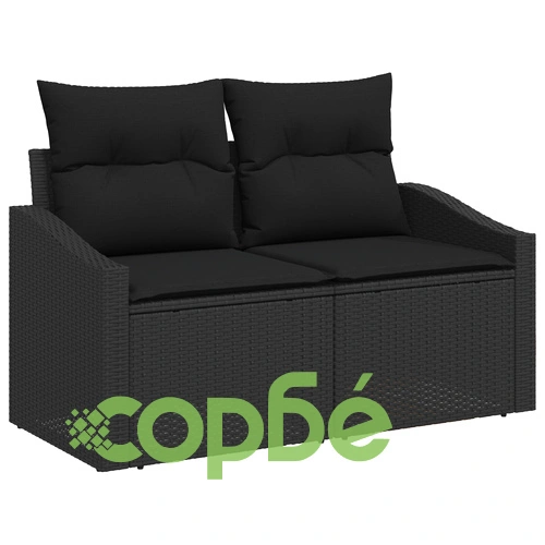10-Часов Градински Диван Комплект от Полиратан с Възглавници, Черен, за 10 Души ➤ топ цена ➤ sorbe.bg