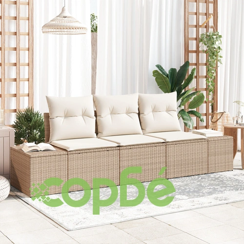 Комплект градински диван от 3 части с възглавници - Бежов Полиратан ➤ топ цена ➤ sorbe.bg