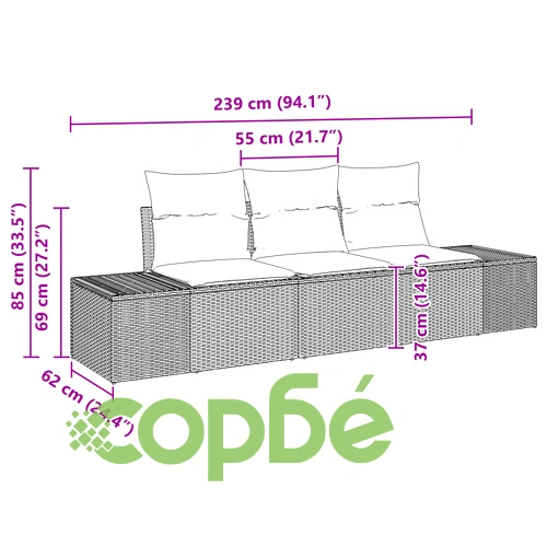 Комплект градински диван от 3 части с възглавници - Бежов Полиратан ➤ топ цена ➤ sorbe.bg