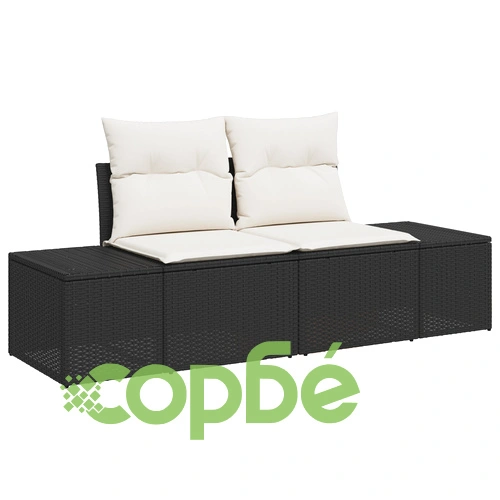 5-Членен Комплект Градински Дивани с Възглавници от Черен Полиратан ➤ топ цена ➤ sorbe.bg