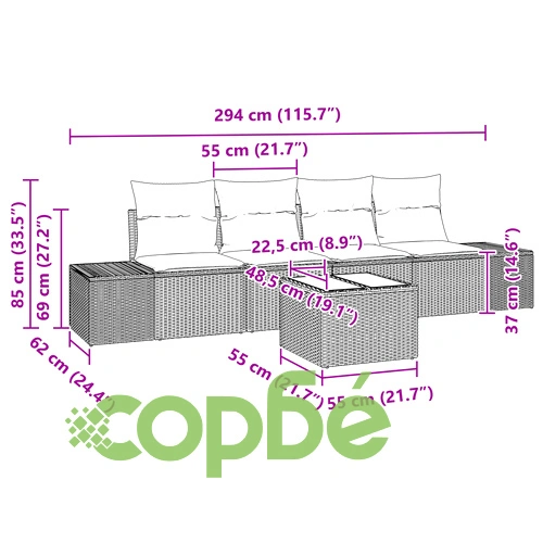 5-Членен Комплект Градински Дивани с Възглавници от Черен Полиратан ➤ топ цена ➤ sorbe.bg