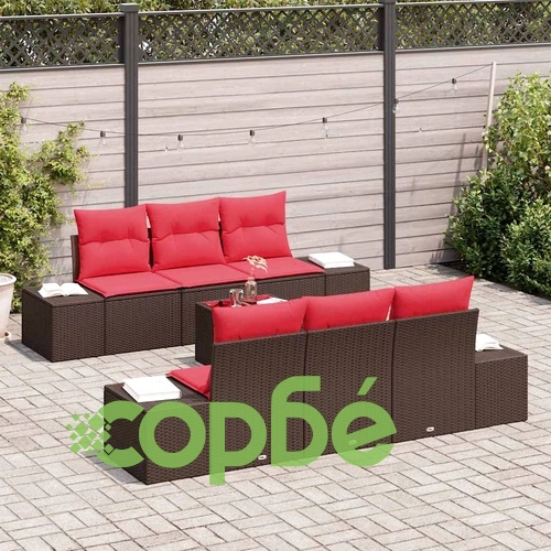 Градински комплект за сядане 7 части от полиратан в кафяво ➤ топ цена ➤ sorbe.bg