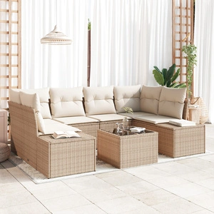 7-частен градински комплект от полиратан с възглавници - бежов