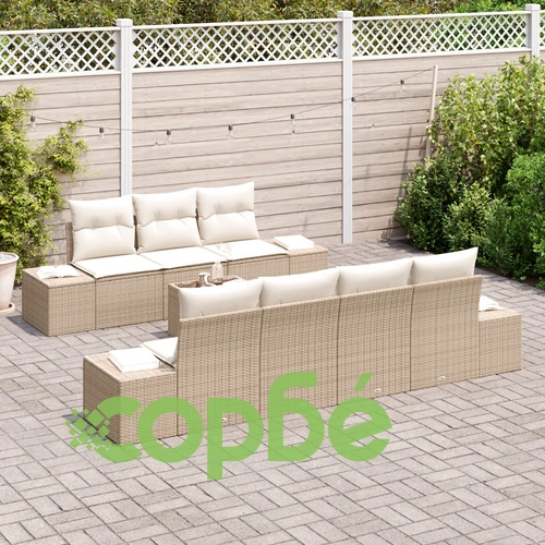 Комплект градински меки мебели с възглавници Бежов Полиратан ➤ топ цена ➤ sorbe.bg