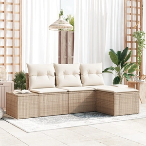 Градински комплект от 4 части - диван с полиратан в бежово и кремаво