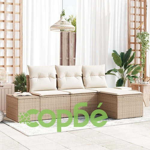 Градински комплект от 4 части - диван с полиратан в бежово и кремаво ➤ топ цена ➤ sorbe.bg