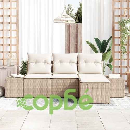 Градински комплект от 4 части - диван с полиратан в бежово и кремаво ➤ топ цена ➤ sorbe.bg