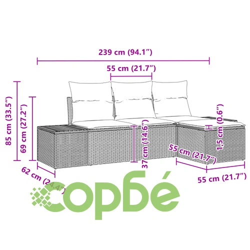 Градински комплект от 4 части - диван с полиратан в бежово и кремаво ➤ топ цена ➤ sorbe.bg