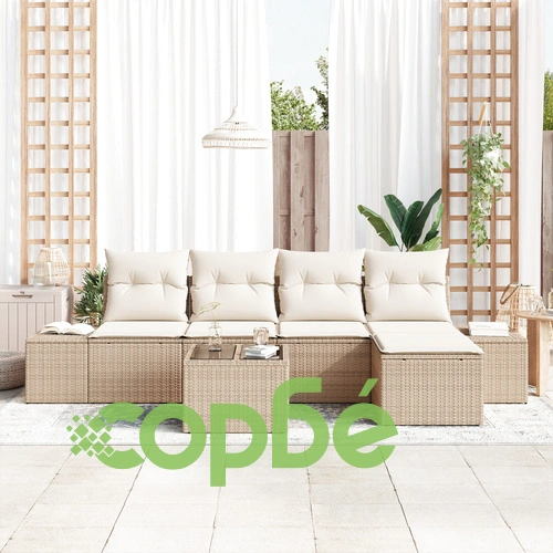 Комплект градински мебели от 6 части с възглавници, кафяв полиратан ➤ топ цена ➤ sorbe.bg