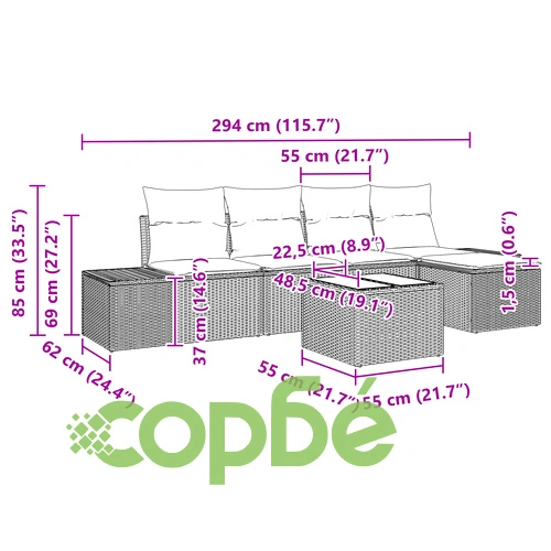 Комплект градински мебели от 6 части с възглавници, кафяв полиратан ➤ топ цена ➤ sorbe.bg