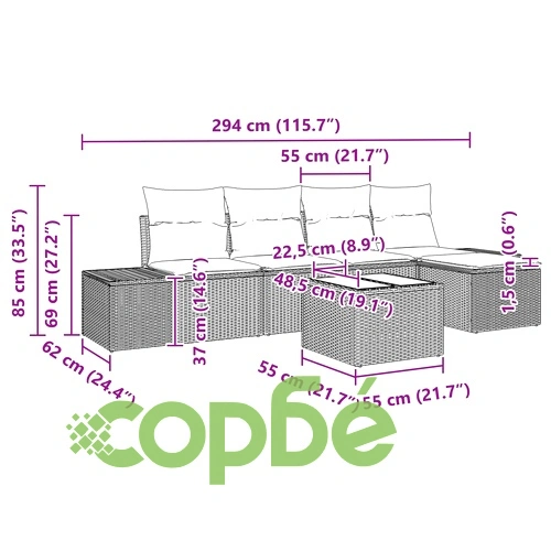 Градински комплект за сядане 6 части от полиратан в кафяво ➤ топ цена ➤ sorbe.bg