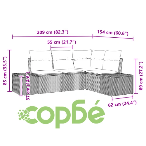 4-частов комплект градински диван от полиратан с възглавници - Бежов ➤ топ цена ➤ sorbe.bg