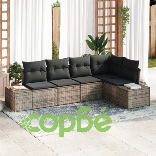 5 части Градински диван комплект от полиратан със сиви възглавници, 60 см дълбочина ➤ топ цена ➤ sorbe.bg