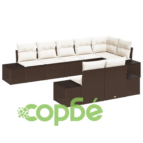 8-частов градински диван комплект от полиратан с възглавници в кафяво ➤ топ цена ➤ sorbe.bg