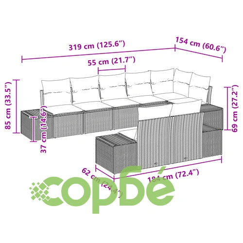 8-частов градински диван комплект от полиратан с възглавници в кафяво ➤ топ цена ➤ sorbe.bg