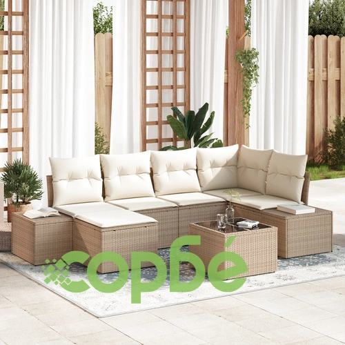 Комплект градински диван от кафяв полиратан с възглавници - 7 части ➤ топ цена ➤ sorbe.bg